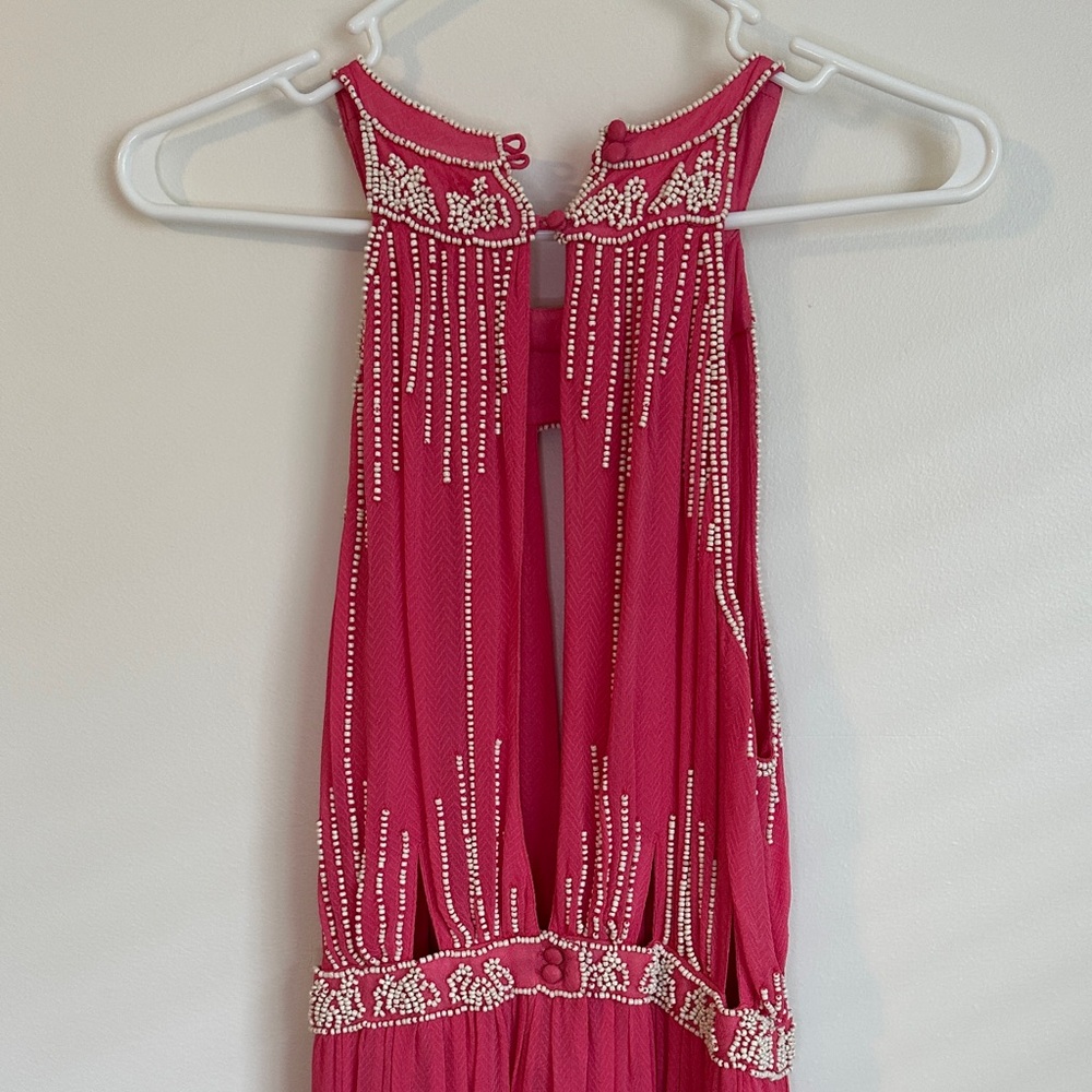 Free People Pink and Cream Beaded Halter Dress with Cutout - Picture 7 of 8